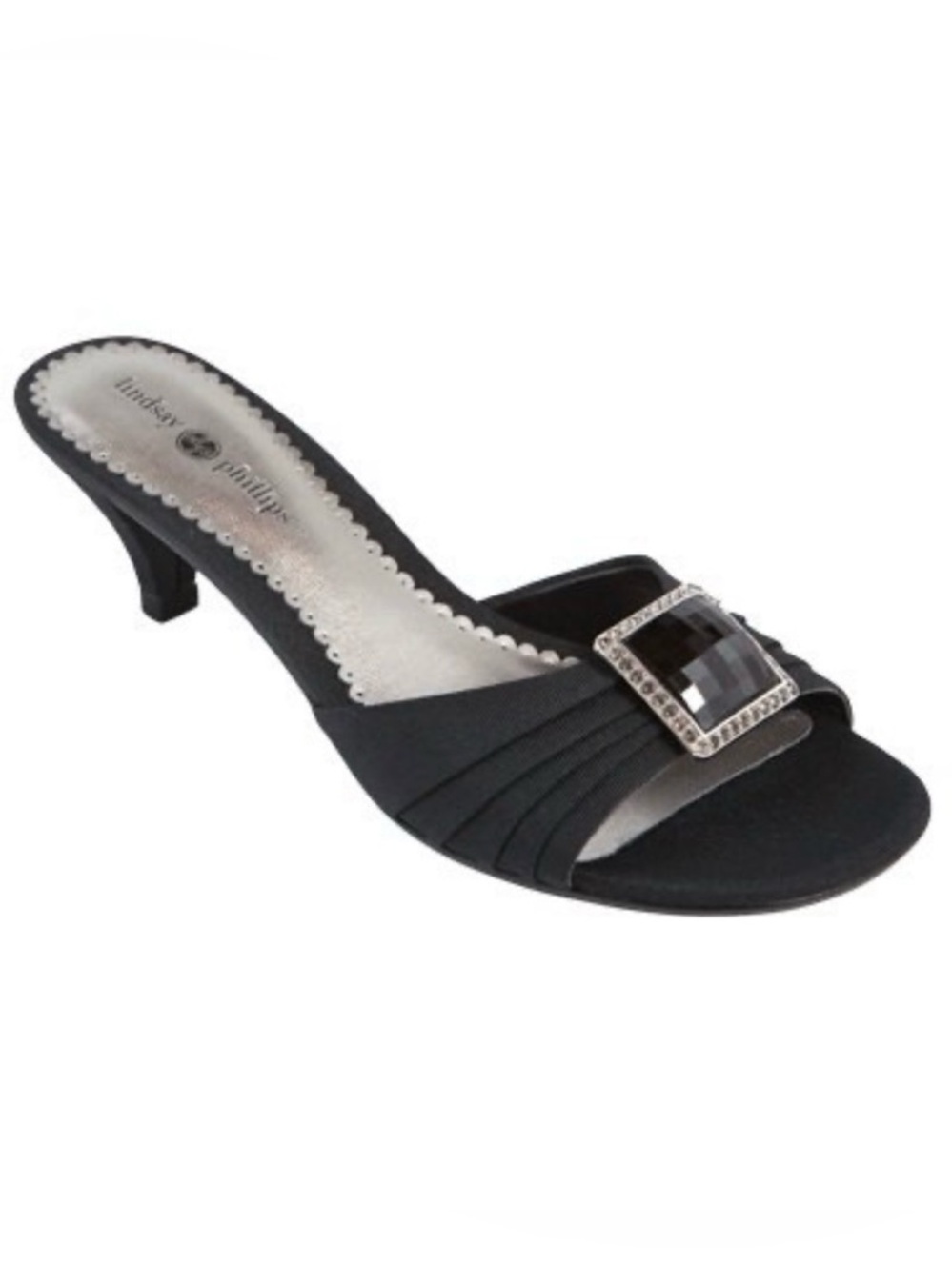 Lindsay Phillips Sharyn Black Kitten Heel Slide Switchflops Snap Shoes Size 7
